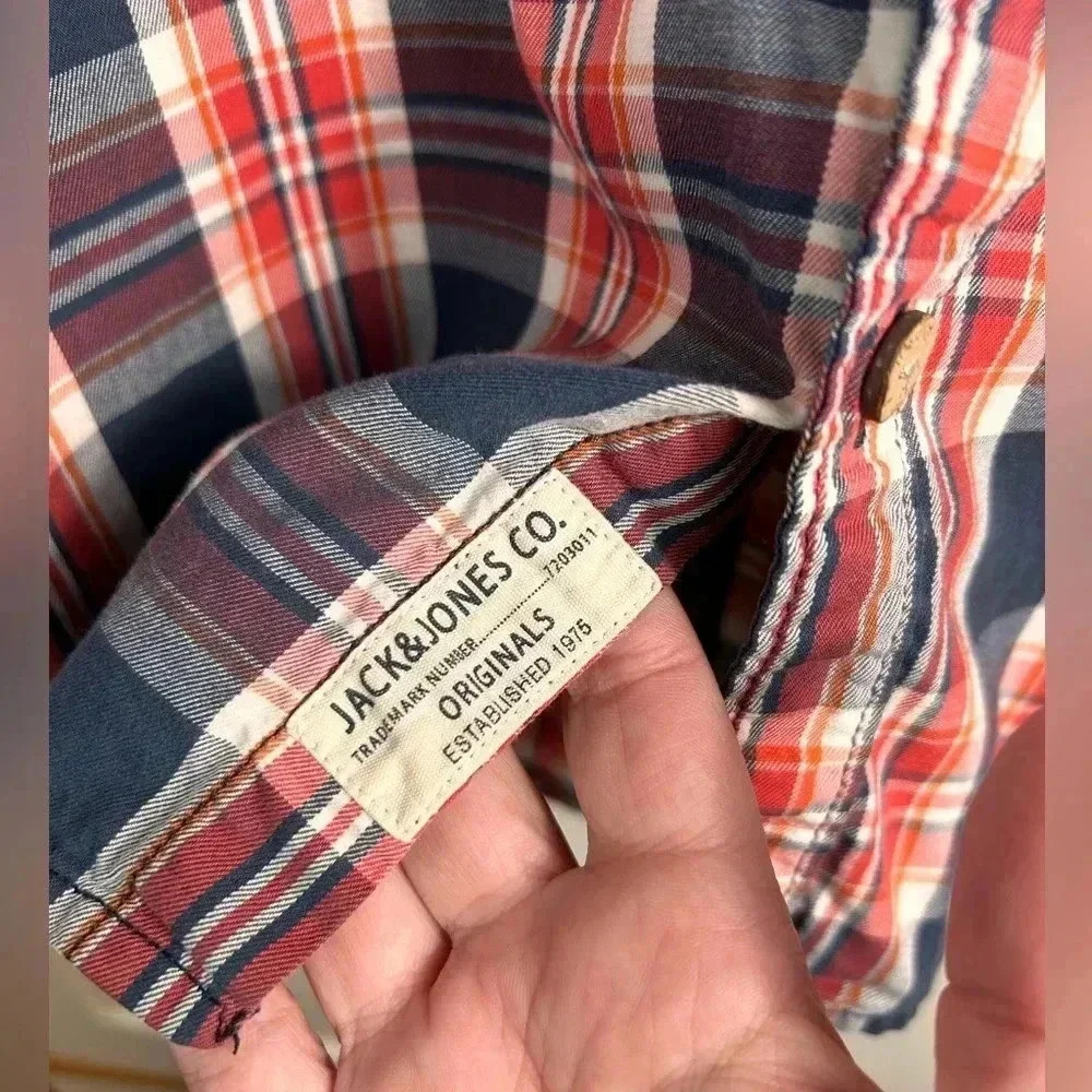 🚨Sale- Jack & Jones vintage-style plaid casual button-down shirt L cotton Wester - Picture 8 of 9